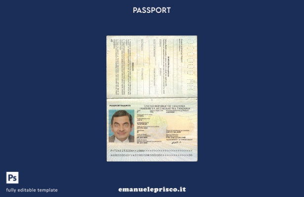modello di passaporto della Tanzania in stile verificato